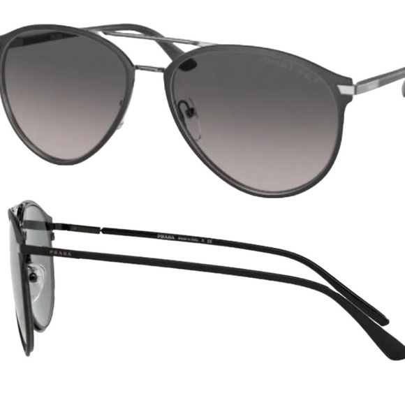 Prada PR51WS Pilot Sunglasses Prada Matte Black Grey Polarized Lens - Picture 4 of 17